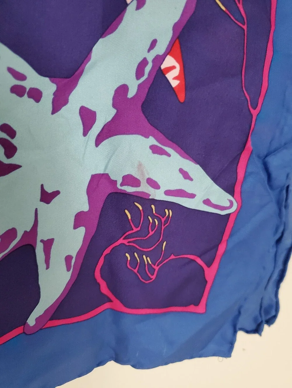 90s Vintage Starfish Seascape Silk Square Scarf